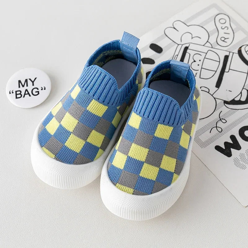 2025 Spring Toddler Slip-On Shoes – Non-Slip First Walkers for Boys and Girls, Classic Plaid Sneakers