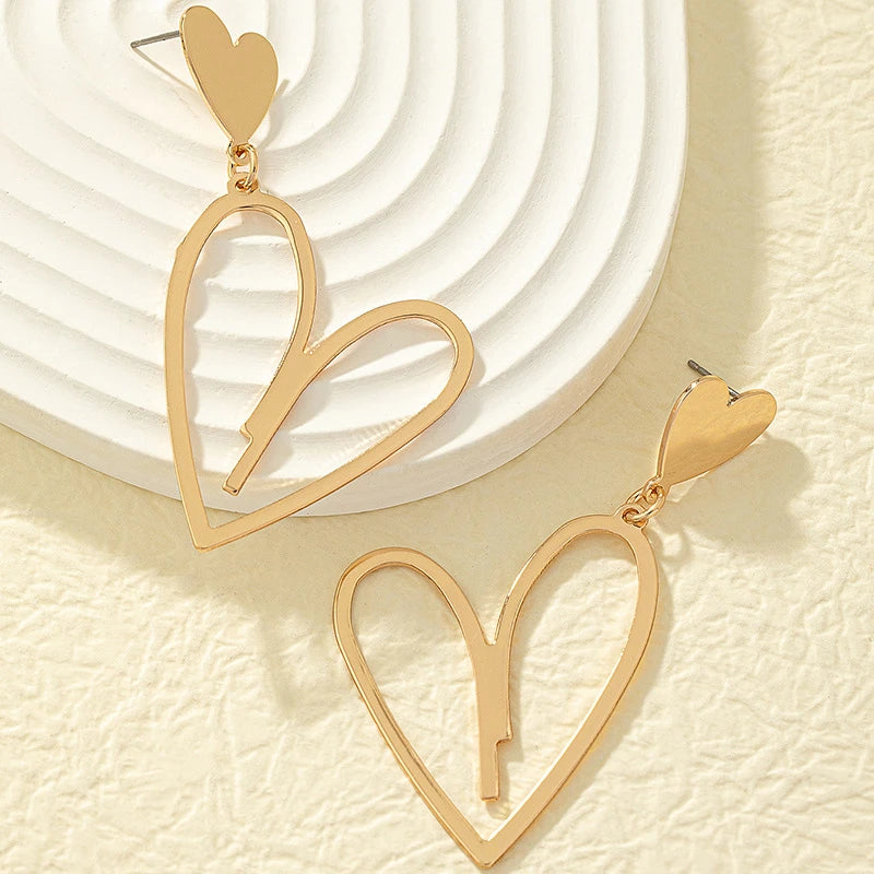 2024 Trendy Heart Dangle Earrings — Double-Layer Love Pendants for Women, Bohemian Hanging Ear Jewelry