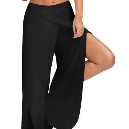 Women’s Plus Size Wide Leg Yoga Pants – Loose Fit Split Hem Dance & Fitness Trousers Elastic Waist Casual Summer Workout Wear