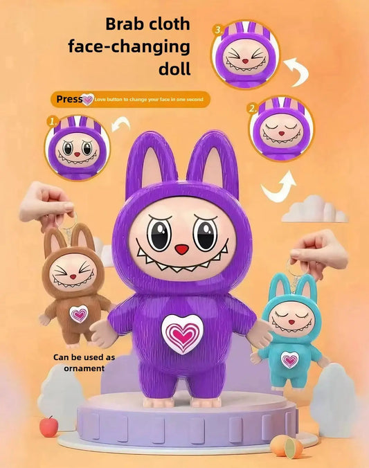 Labubu Cartoon Q-Version Face-Changing Doll Keychain – Kawaii Backpack Toy & Stress Relief Gift