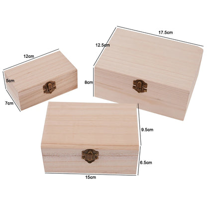 Wooden Jewelry Storage Box with Lid — Square Hinged Craft Box for DIY, Home Decor, and Mother's Day Gift