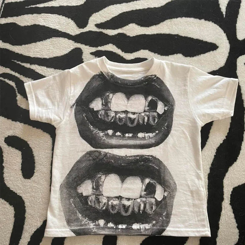 Women’s Y2K Gothic Crop Top - Punk Short Sleeve Streetwear T-Shirt