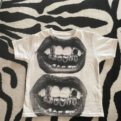 Women’s Y2K Gothic Crop Top - Punk Short Sleeve Streetwear T-Shirt