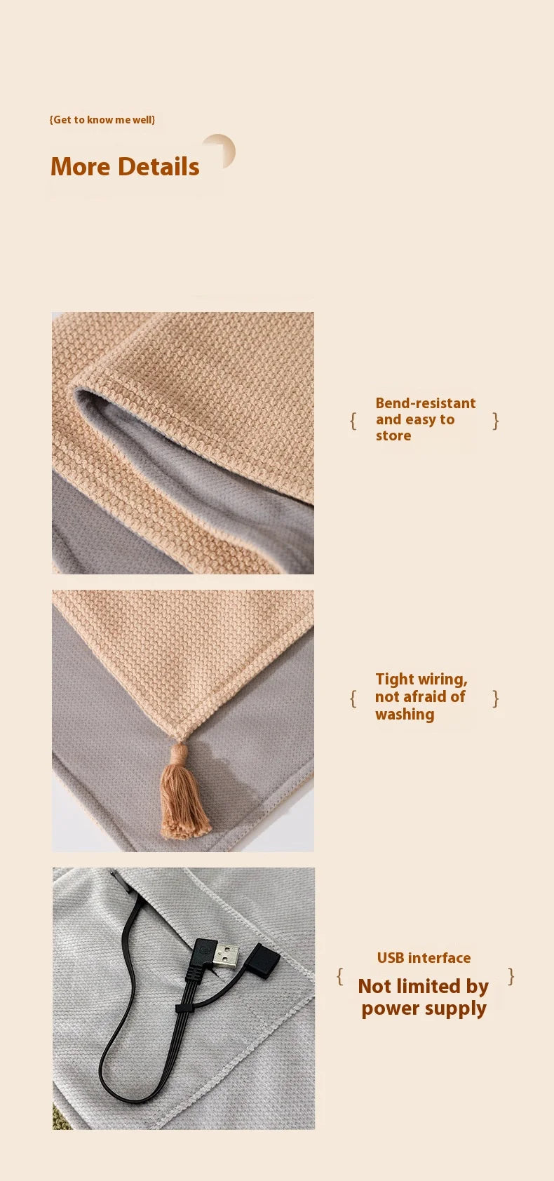 USB Electric Wearable Heated Blanket – Washable Warmer with 3 Adjustable Temperature Levels for Women