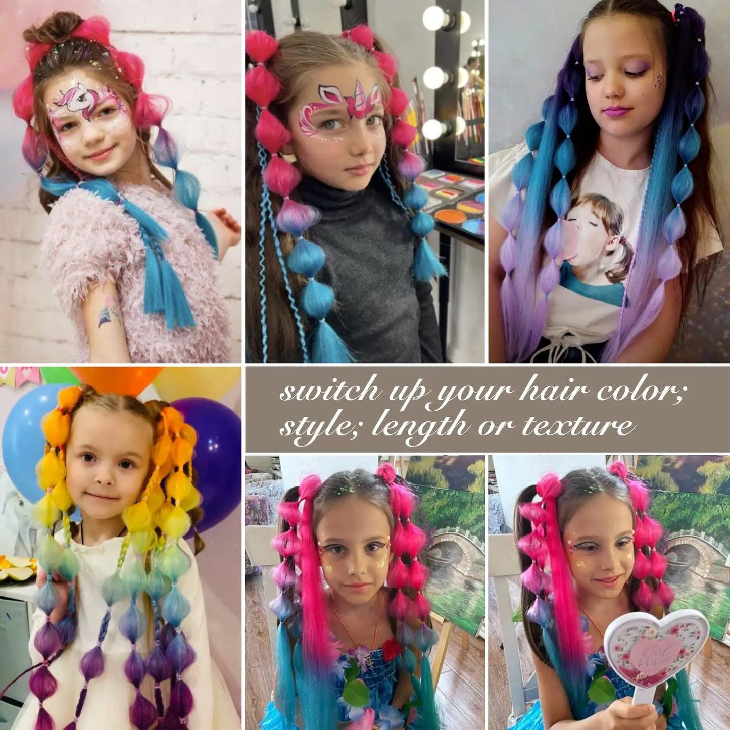 Colorful Bubble Braid Ponytail Extension – Long Lantern Braided Synthetic Hairpiece with Tie