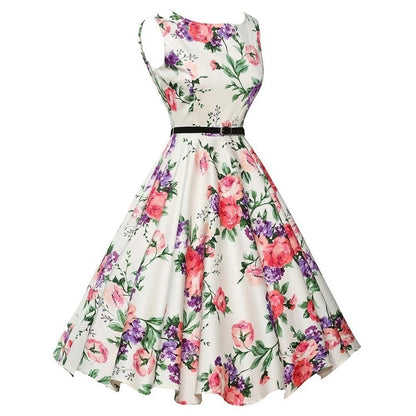 Women’s Summer Floral Vintage Swing Dress – Retro Rockabilly Casual Floral Midi Vestido for Everyday & Vacation Wear