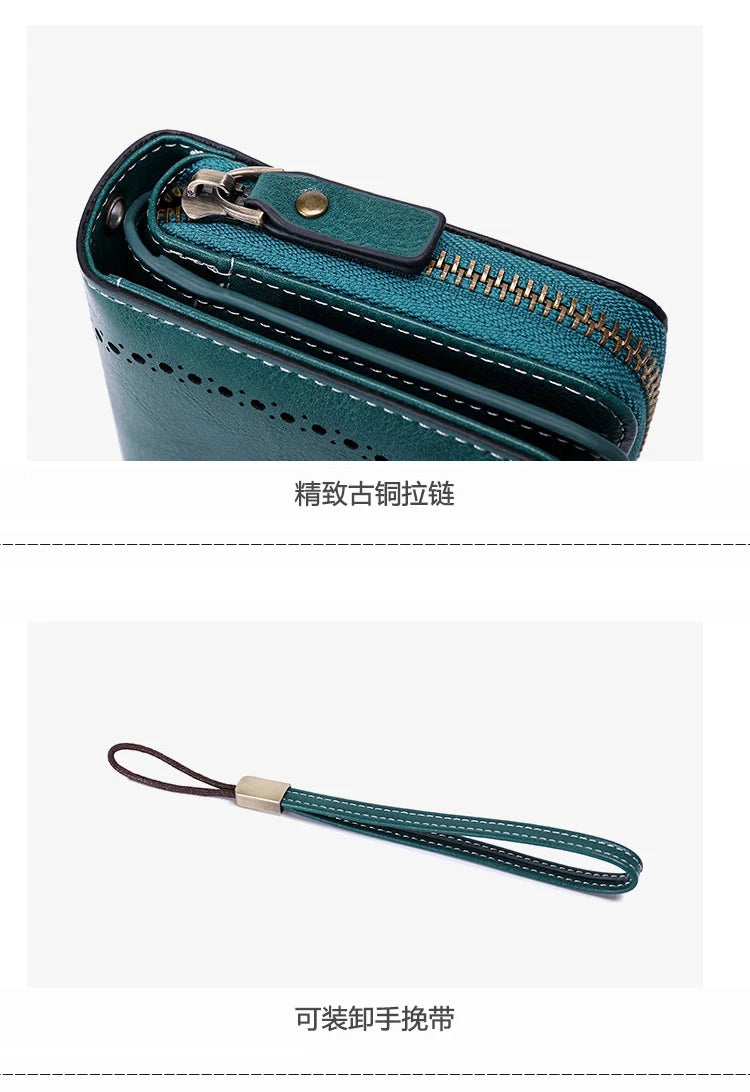 RFID Anti-Theft Retro Large Capacity Women's Wallet – Multi-Card Zipper Wallet with Wrist Strap