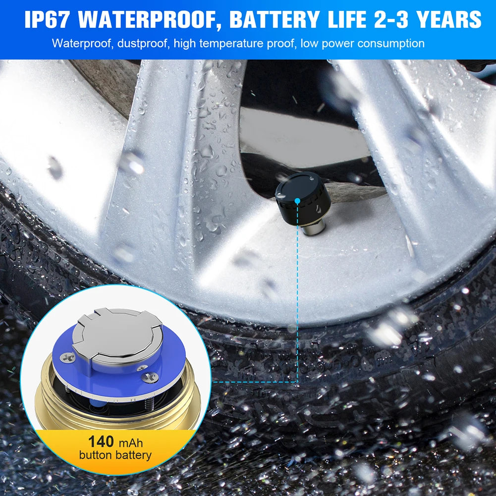 Car TPMS Bluetooth 5.0 Tire Pressure Monitoring System – Motorcycle & Car Tyre Sensor with iOS/Android App Display