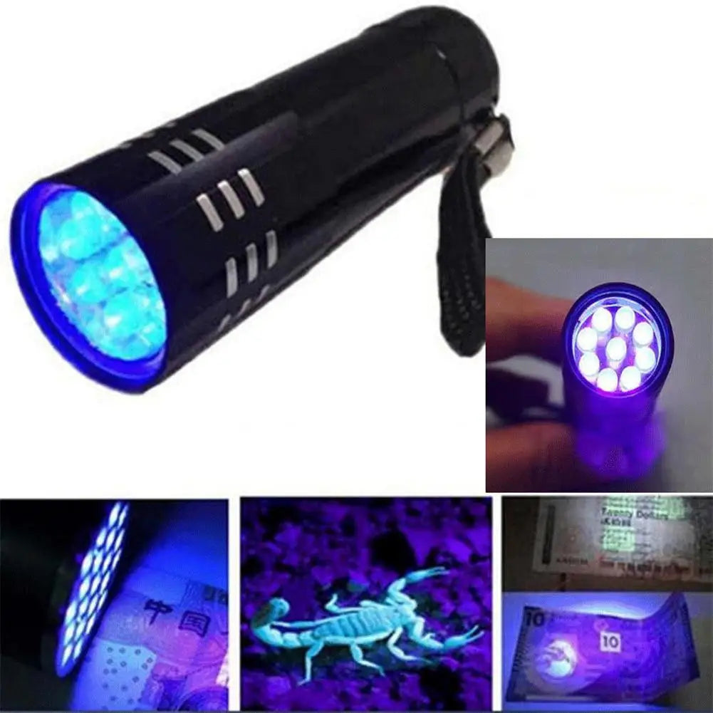 UV 9 LEDs Ultraviolet Flashlight – Multi-Functional Mini Fluorescent Torch, Lightweight, Portable, Waterproof Emergency Lamp