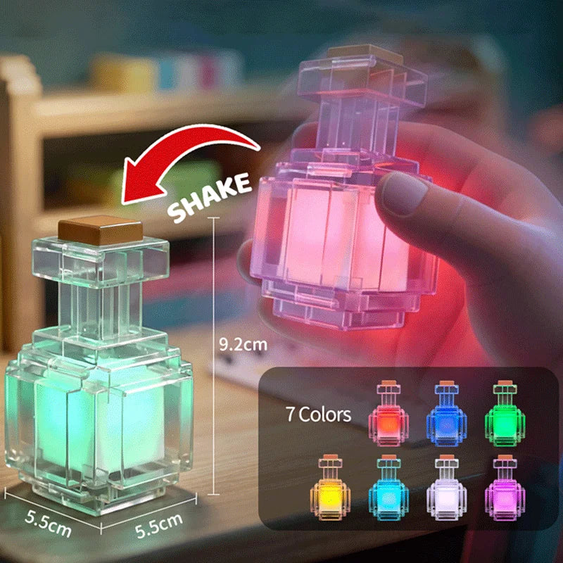 Rechargeable 7 Color Liquid Bottle Night Light - Pixel Style LED Bedroom Decor Lamp Kids Gift Game Room Decoration
