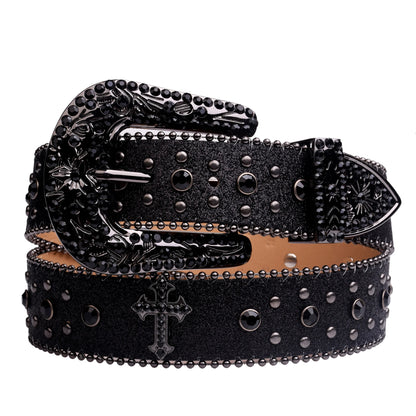 Women's Western Rhinestone Belt – Fashion Leather Cowboy Belt with Man-Made Diamonds for Jeans