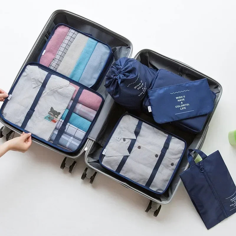 7 Piece Travel Bag Organizer Set - Luggage & Clothing, Shoes, Blanket Packing Cubes & Pouches