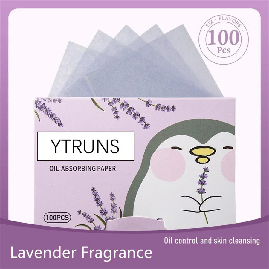 100pcs Fragrance Oil-Absorbing Face Paper - Green Tea, Gardenia, Chamomile, Lavender, Rose & Bamboo Charcoal Blotting Sheets