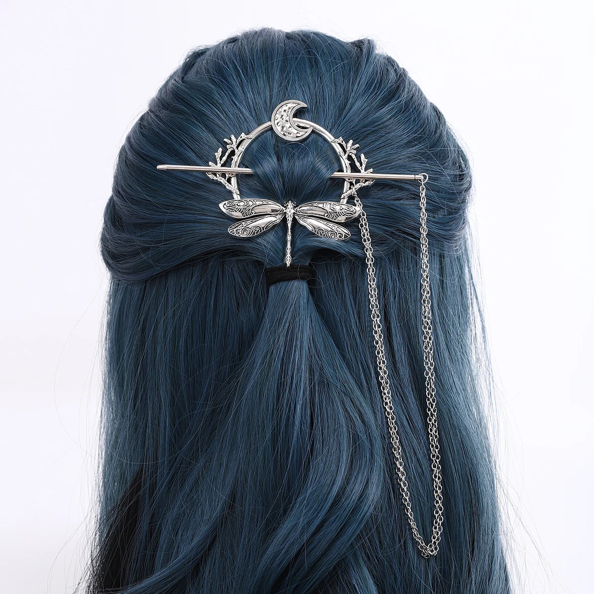 Viking Dragonfly Moon Hairpin - Retro Scandinavian Branch Hair Accessory for Women