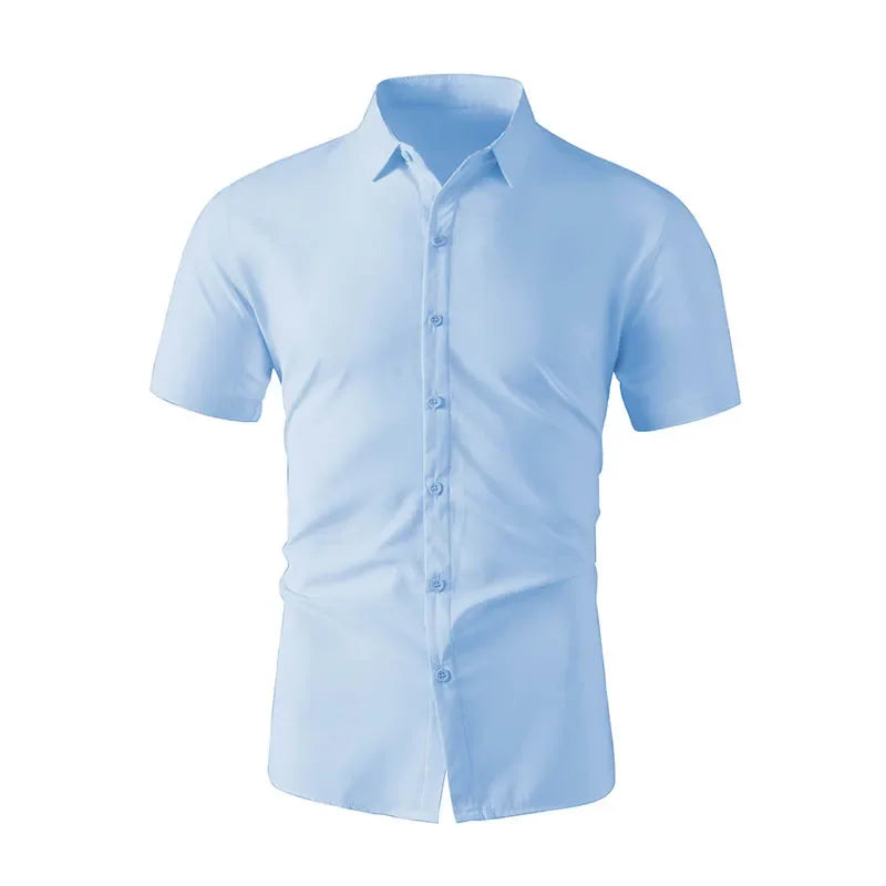 Men’s Summer Business Casual Shirt – Solid Color Short Sleeve, Comfortable, No-Iron, Versatile Fashion Top