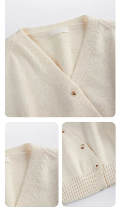 Korean Women's Autumn Winter Knitted Cardigan – Diagonal V-Neck Long Sleeve Single-Breasted Sweater