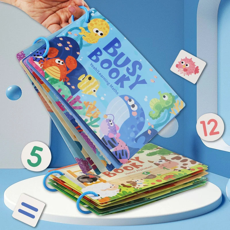 Kids Busy Book – Interactive Learning Sticker Book with Animals, Vehicles & Dinosaurs, Matching Numbers & Letters Activity Toy