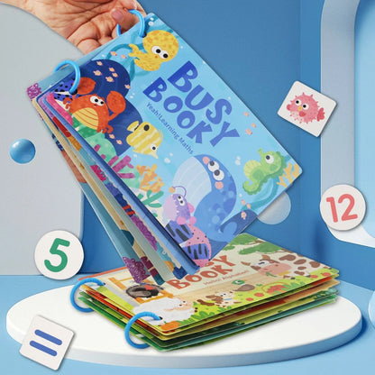 Kids Busy Book – Interactive Learning Sticker Book with Animals, Vehicles & Dinosaurs, Matching Numbers & Letters Activity Toy