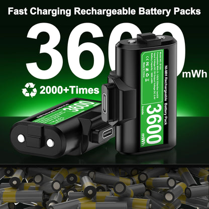 Rechargeable 2×3600mWh Battery Packs for Xbox Series X/S & Xbox One with USB Charging Cable