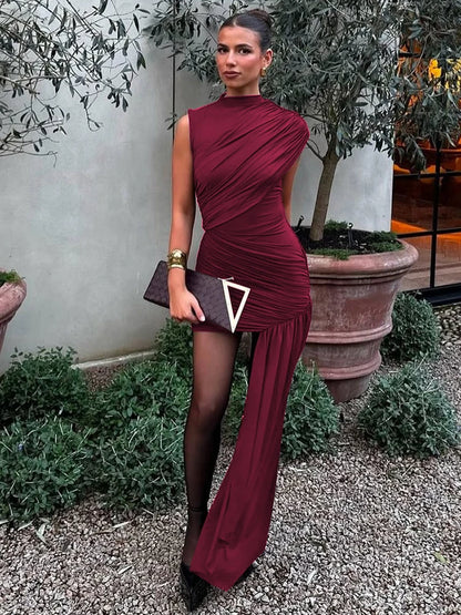 Balitops Summer Draped Ruched Mini Dress – 2025 Irregular High Waist Slim Fit Elegant Club Tank Dress for Women