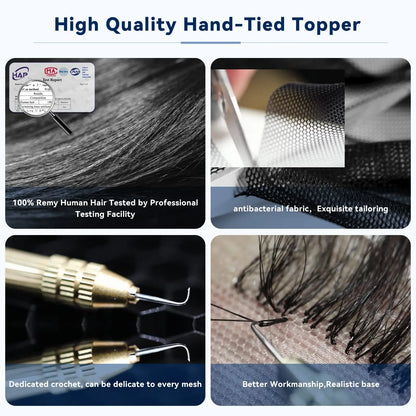 Ash Gray Brown 100% Remy Human Hair Toppers – Clips-In Lace Base Topper Hairpieces for Women, 12-inch Straight Hair Extensions