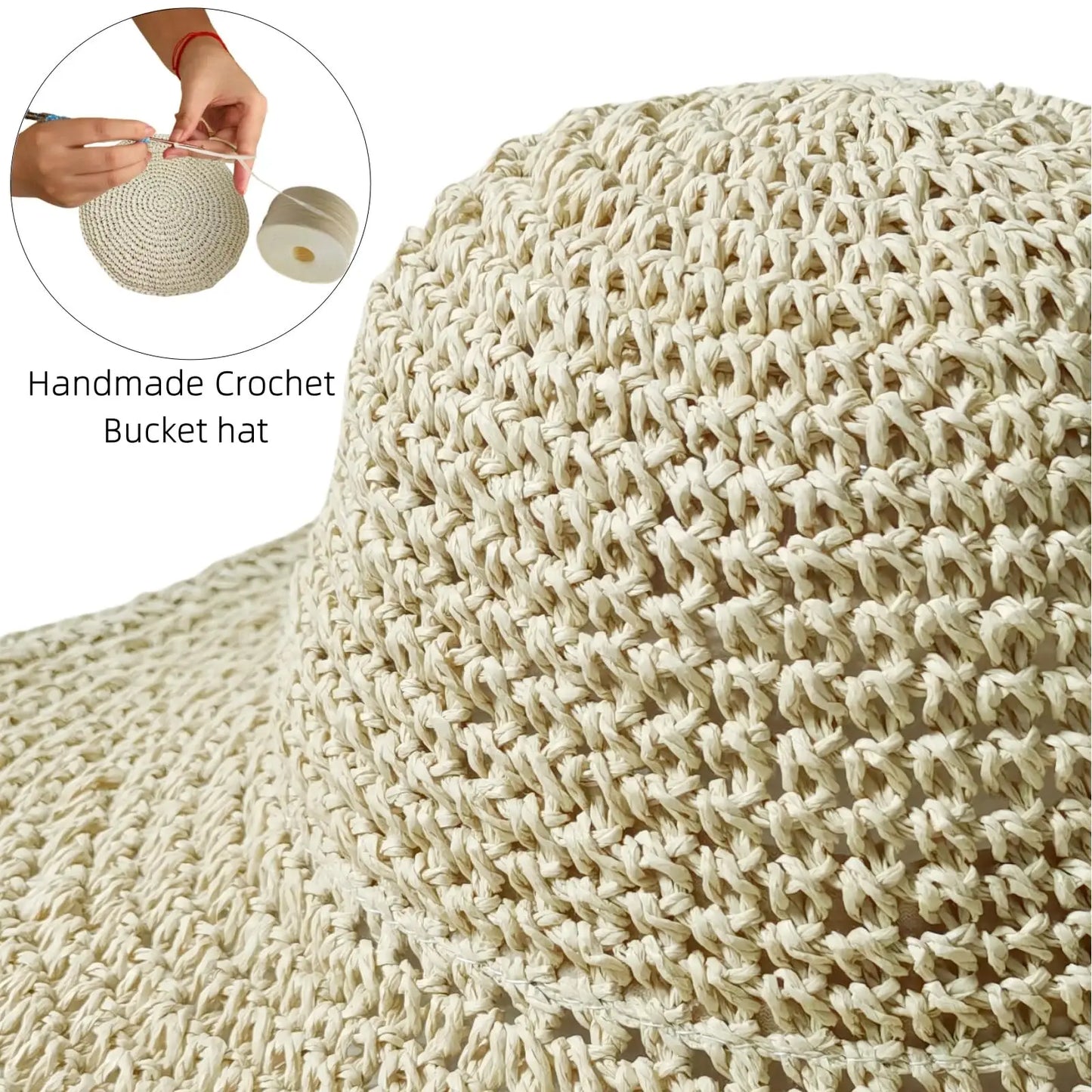 Women’s Summer Crochet Straw Bucket Hat – UV-Protect, Breathable Foldable Sunshade Cap for Beach & Outdoor Fashion