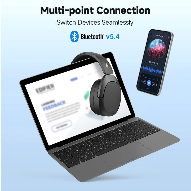 Edifier W830NB Wireless Bluetooth 5.4 Headphones | Active Noise Cancelling Hi-Res Over-Ear Headset, LDAC, Foldable, 94H Playtime