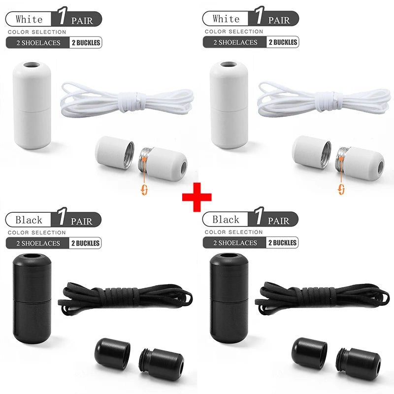 Elastic No Tie Shoelaces - Quick Lock Metal Laces for Kids & Adults Sneakers, Lazy Shoe Strings