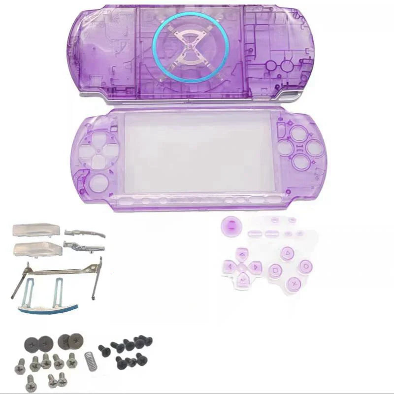 Clear Green Replacement Shell for PSP 3000/3001/3002/3003 – Front & Back Faceplate Cover with Repair Buttons & Stickers