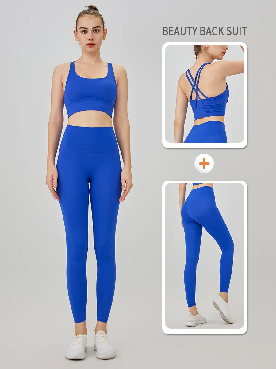 2-Piece Women’s Yoga Tracksuit – Pilates Fitness Set with Push-Up Sports Bra & Leggings for Gym Workout