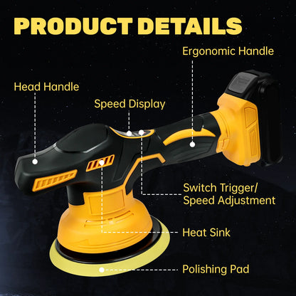Cordless Car Buffer Polisher 5000RPM Random Orbital – 8-Speed Electric Car Detailing & Waxing Tool for Dewalt 20V Battery (Tool Only)