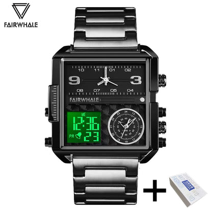 Mark Fairwhale Luxury Men’s Quartz Watch - Brown Leather Strap Military Waterproof Square Wristwatch