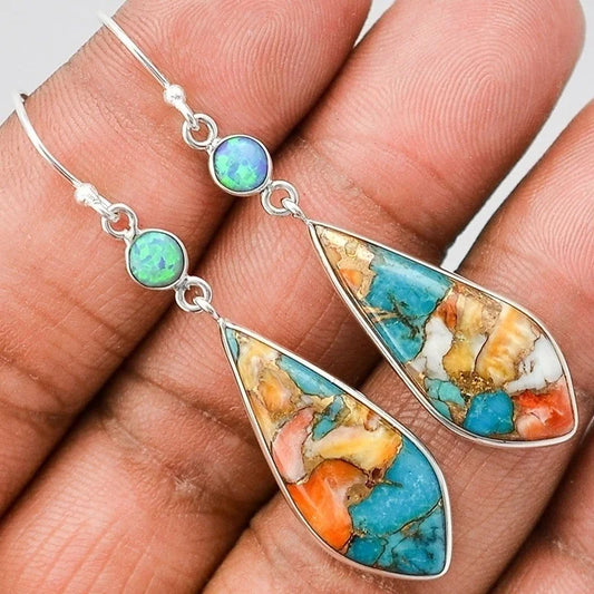 Retro Multicolor Drop Earrings - 925 Sterling Silver Rectangle Stone Fine Jewelry for Women