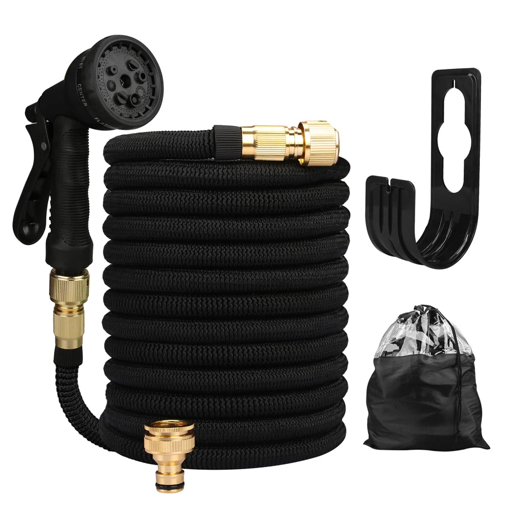 Expandable High-Pressure Garden Water Hose with Double Metal Connector – PVC Magic Hose for Irrigation, Farm & Car Wash Use