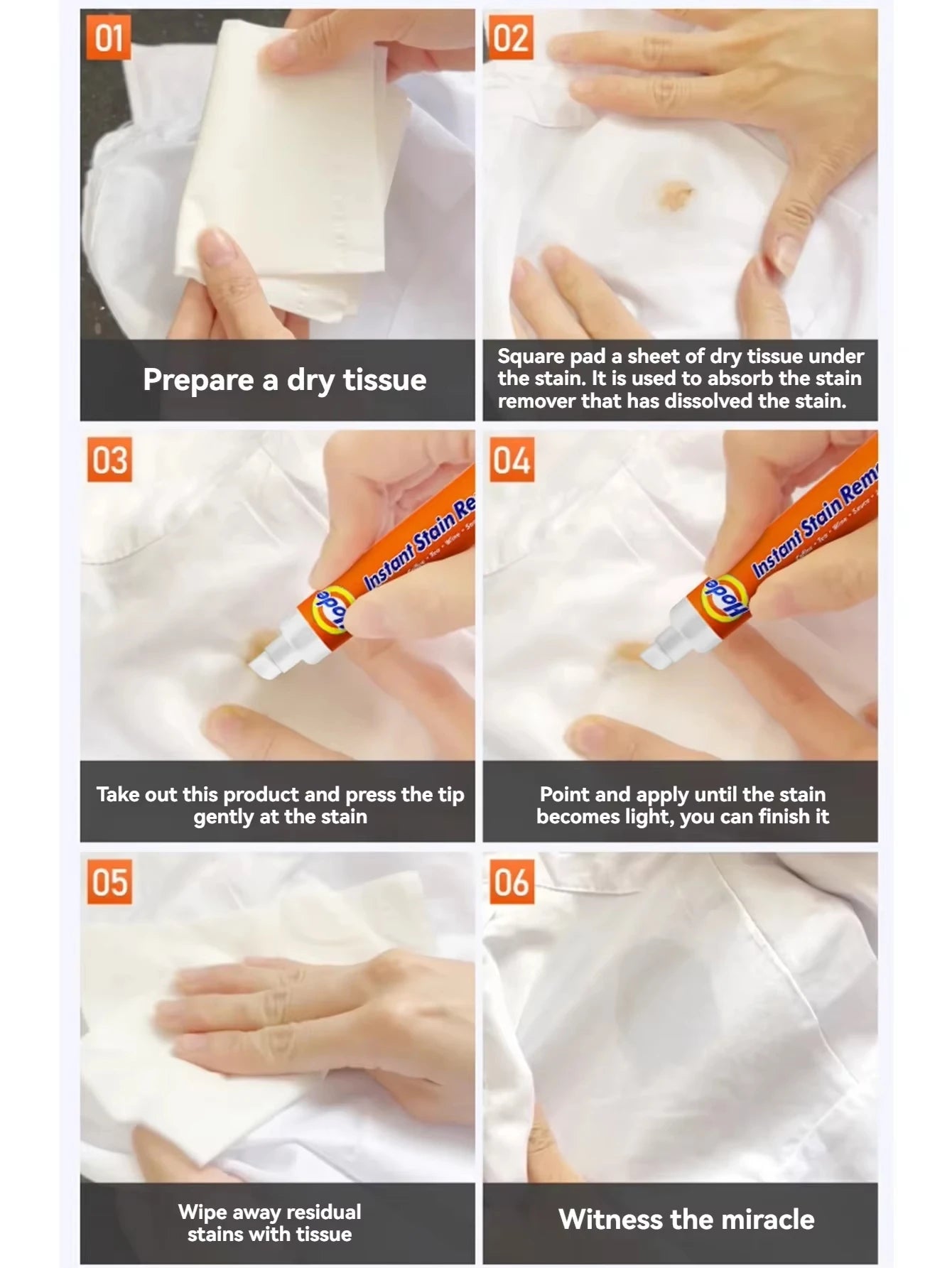 Portable Stain Remover Pen - No-Wash Travel Stain Cleaner for Food & Drink Spills