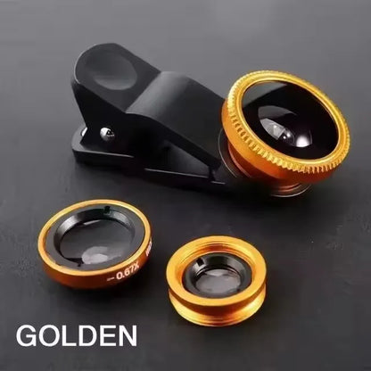 3-in-1 Fisheye Wide Angle Smartphone Camera Lens - Clip-On Macro & Zoom Lens for iPhone Xiaomi Redmi