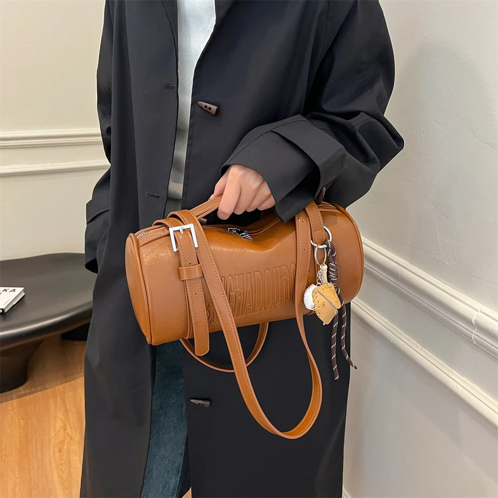 2024 Multifunctional Cylinder Shoulder Bag for Women – Luxury Crossbody Handbag with Pendant