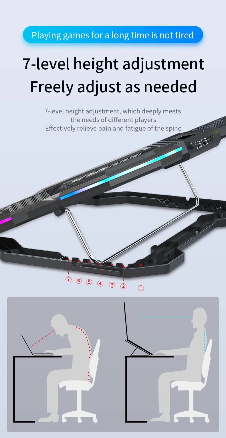 Jomaa RGB Gaming Laptop Cooling Stand – 6-Fan Air Cooler Base with Adjustable Holder, Fits 12–17 Inch Notebooks for Heat Dissipation