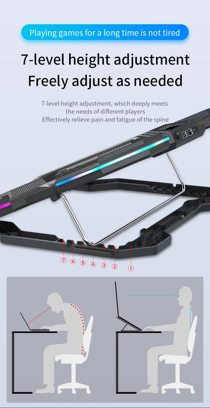 Jomaa RGB Gaming Laptop Cooling Stand – 6-Fan Air Cooler Base with Adjustable Holder, Fits 12–17 Inch Notebooks for Heat Dissipation