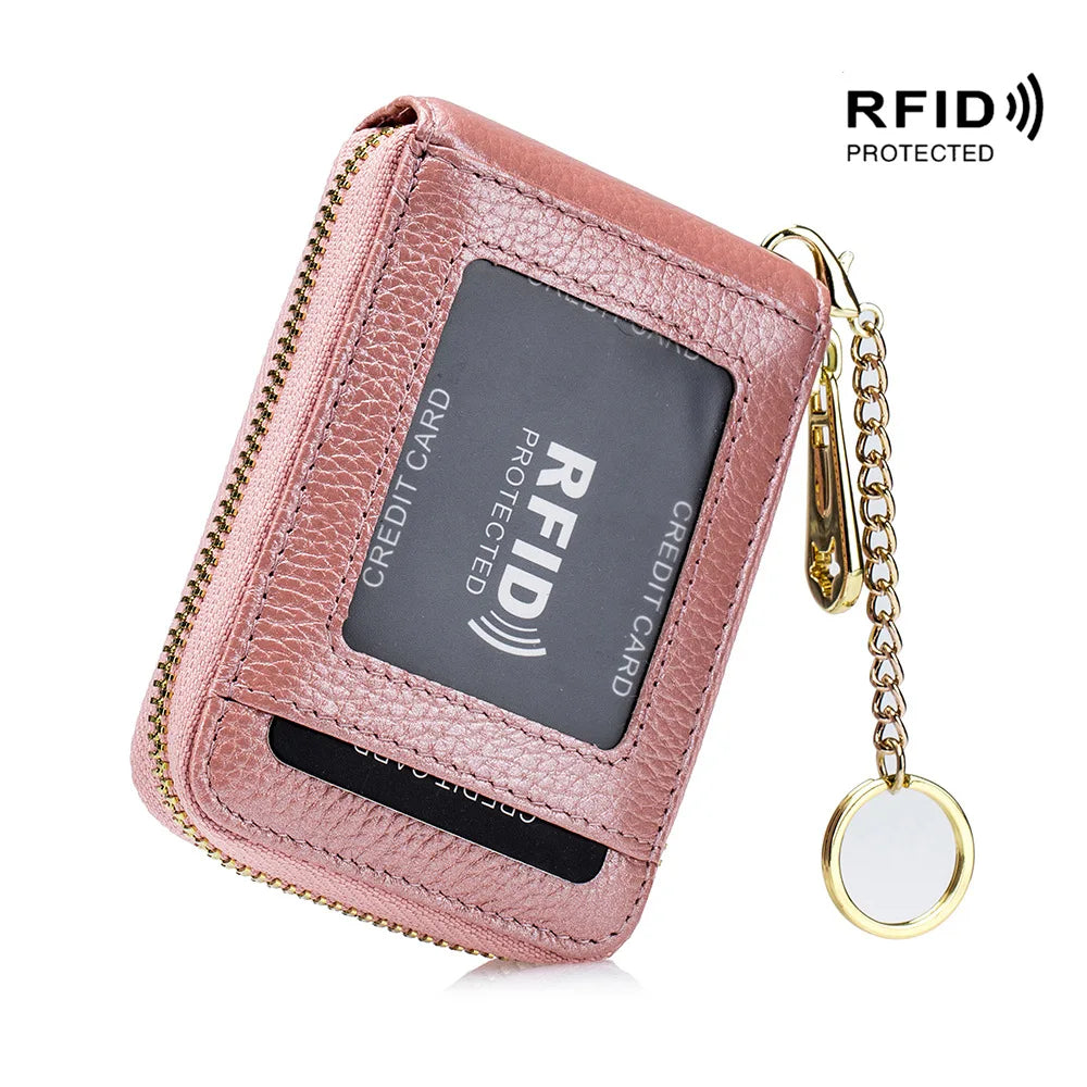 RFID Blocking Card Holder Wallet – Mini Zipper ID & Bus Card Case with Anti-Theft Protection for Keys & Cards