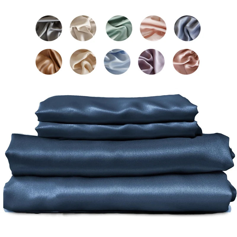 100% Mulberry Silk Bed Sheet Set - Luxury Silk Bedding with Fitted Sheet, Flat Sheet & Pillowcases