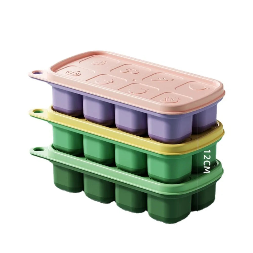 Food-Grade Silicone Ice Molds – Baby & Home Ice Storage Boxes with Lid, Freezing Kitchen Tools