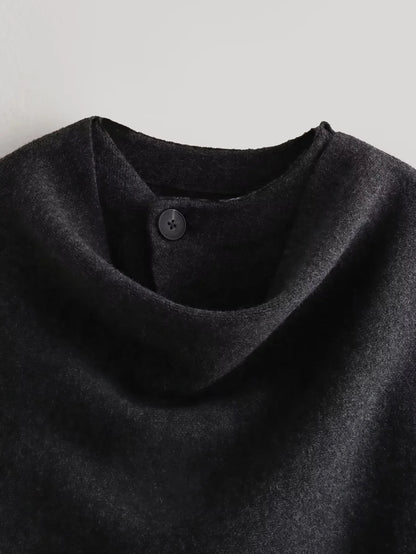 TRAF 2023 Winter Women's Scarf Coat – Long Sleeve, Knitted Asymmetric Jacket, Streetwear Casual Outerwear