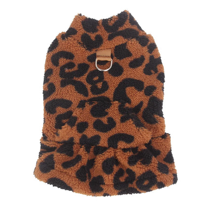 Leopard Print Dog Dress Coat – Winter Fleece Pullover Hoodie & Sleeveless Vest for Small Dogs, Chihuahua Puppy Skirt