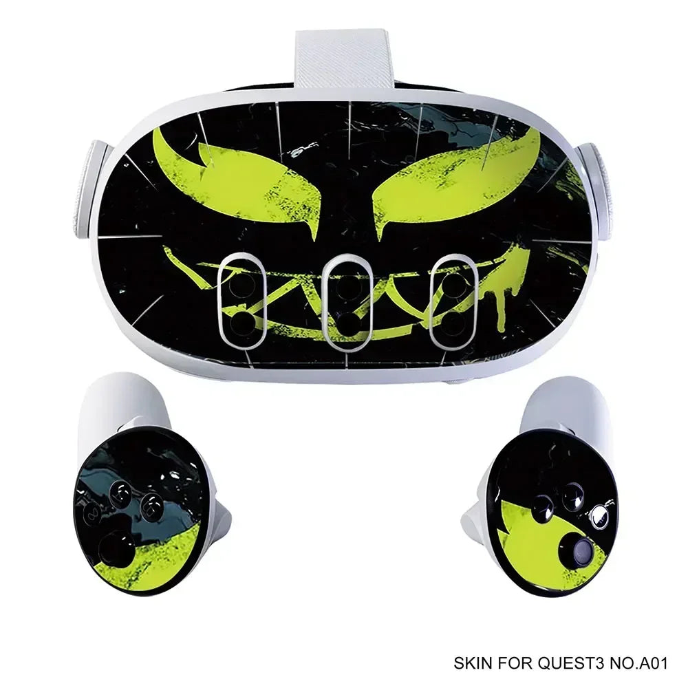 Vinyl Skin Sticker for Meta Quest 3 VR Headset & Controllers – PVC Halloween Pattern Decal Wrap Cover for Oculus Quest 3 Accessories