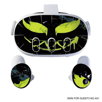 Vinyl Skin Sticker for Meta Quest 3 VR Headset & Controllers – PVC Halloween Pattern Decal Wrap Cover for Oculus Quest 3 Accessories