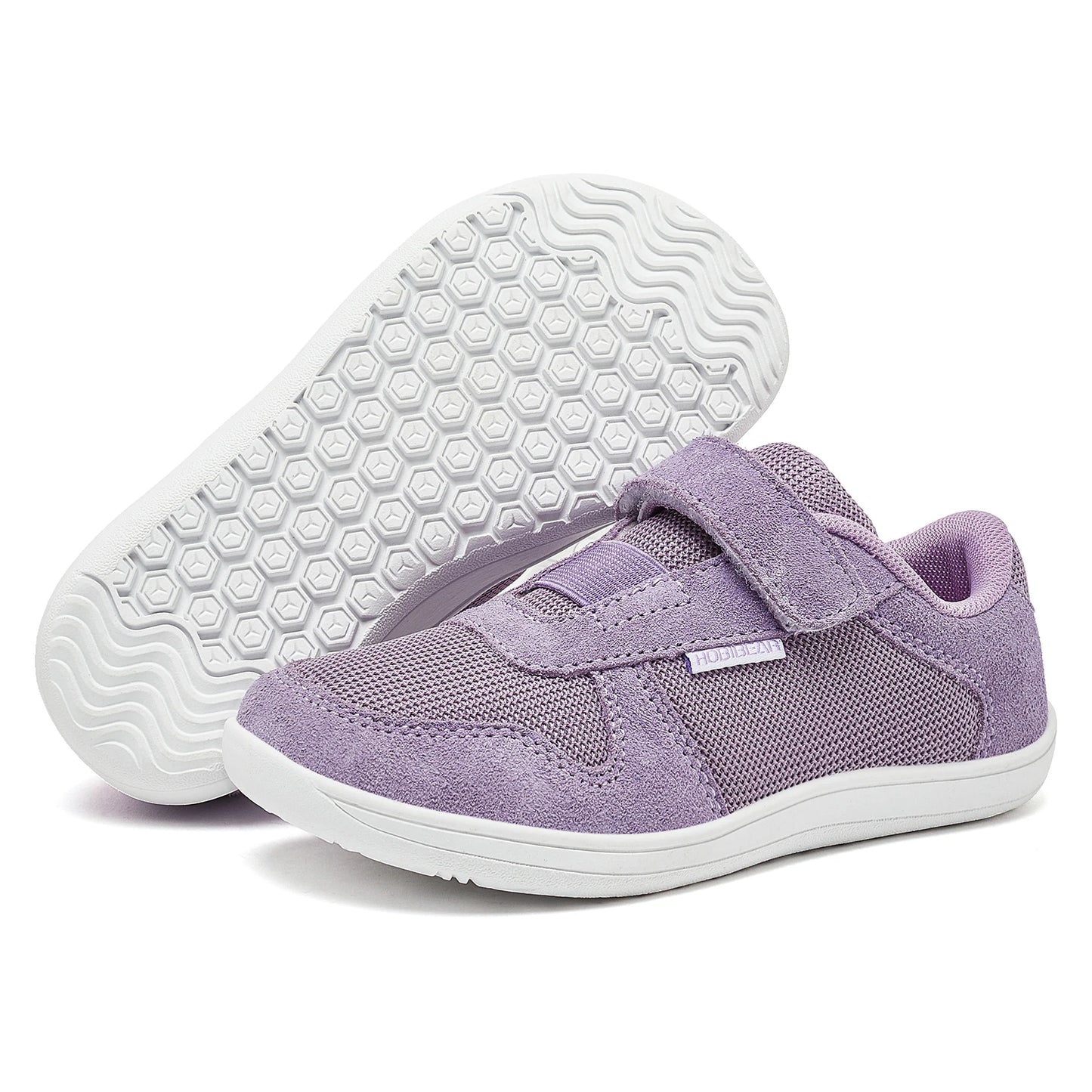 HOBIBEAR Kids Wide Toe Barefoot Shoes – Minimalist Hook & Loop Sneakers, Lightweight Artificial Leather Mesh for Little & Big Kids