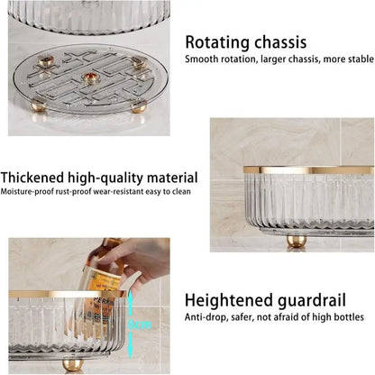 Round Plastic Clear Rotating Container Bins - For Cabinet, Pantry, Kitchen Countertop, and Refrigerator - Grey
