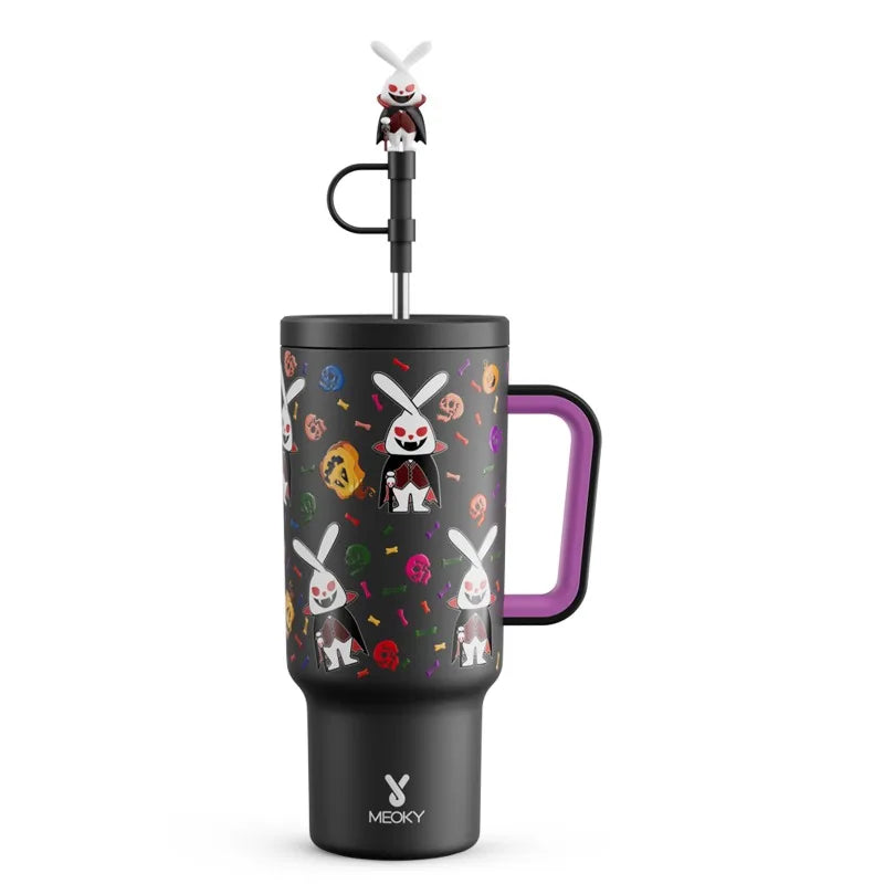 Meoky 40oz Halloween Tumbler with Straw – Insulated Stainless Steel Coffee Cup, Leak-Proof, Non-Slip, Portable Vacuum Car Mug