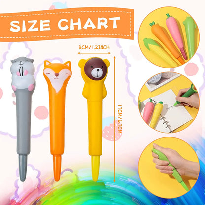 Kawaii Squishy Gel Pens – Cute Animal and Fruit-Shaped Stress Relief Pens for School and Office Supplies